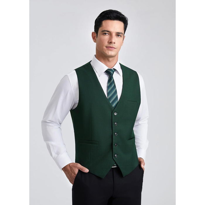 HISDERN Жилет чоловічий для весілля, класичний, ретро, бавовна, однотонний, елегантний, для бізнесу, вечірки, XS-4X (XXL, Зелений)
