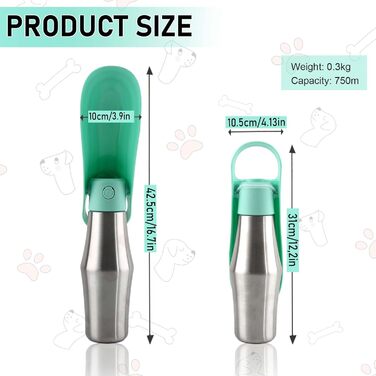 Вода для собак Taozoey 750мл: пляшка-поїльник з мискою, антибактеріальна, витокозахисна, для подорожей та прогулянок