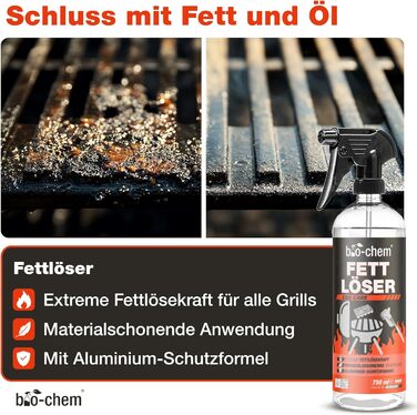 bio-chem Grill and Oven Cleaning Set 5-piece - Powerful Grill Cleaner & Care including Grill Brush + Grill Sponge - For Gas Grill, Oven, Stainless Steel, Cast Iron, Smoker, etc. - Made in DE (1) Set 3-piece