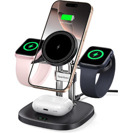 Зарядний пристрій SwanScout 709M Black: Двопортова зарядка для Apple Watch та iPhone (11/Ultra 3/SE 3, Air/17 Pro Max/17 Pro/17/16/15/14)