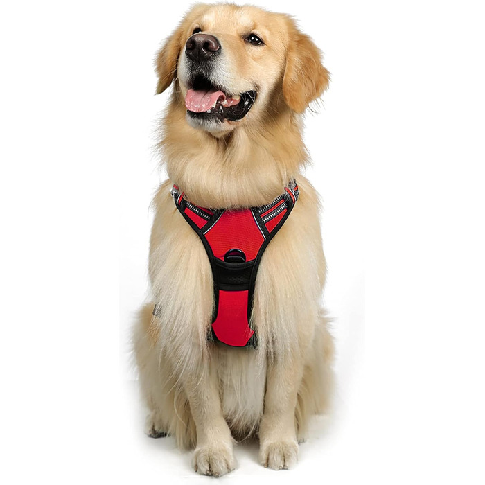 Нагрудник для собак Rabbitgoo середнього розміру, анти-тяга, регульований, великі собаки, дихаючий, з світловідбиваючими смугами, безпечне ведення, червоний (1 шт.)