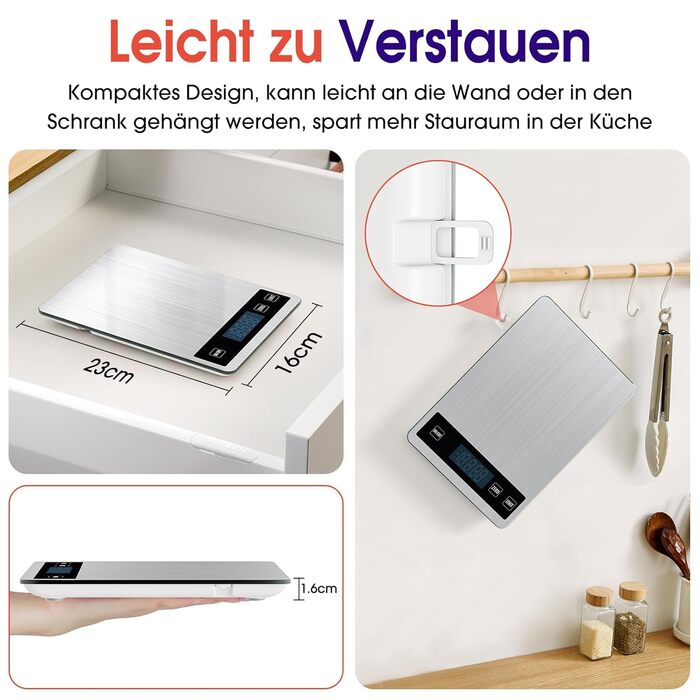 Кухонні ваги цифрові 15 кг, перезаряджувані, з LCD-дисплеєм та функцією тарування, водонепроникні, преміум-якість, чорний/білий
