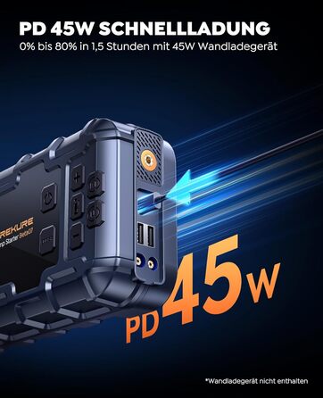 Powerbank TREKURE зі стартером для авто 160PSI, 6500A, PD 45W, LED 600 Lumen, подвійний старт (бензин/дизель до 12.0L)