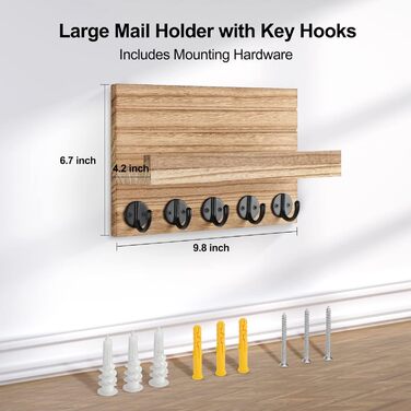 Lwenki Wall Key Holder, Decorative Key and Mail Holder with Shelf has large key hooks for bags, coats – PaulowniaWood Key Holder with Mounting Accessories (9.7 inches W x 7 inches (Burnt Wood))