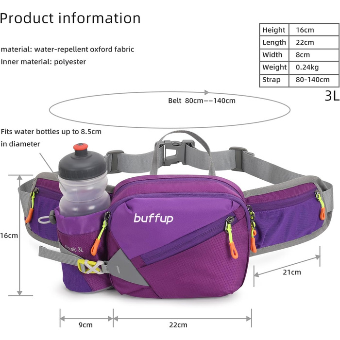 Спортивна поясна сумка-бананка для собак: тренування, велоспорт, піші прогулянки, біг. Великий об'єм, для чоловіків та жінок, колір: фіолетовий