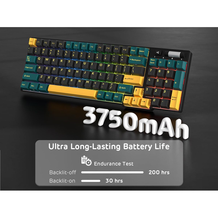 Механічна клавіатура Royal Kludge RK96 RGB Limited Edition з підсвічуванням, 96 клавіш, бездротовий зв'язок (BT5.0/2.4G/USB-C), Hot-Swap, підтримка програмного забезпечення, лінійні перемикачі, QWERTY, підставка для зап'ястя, колір: хромовий зелений