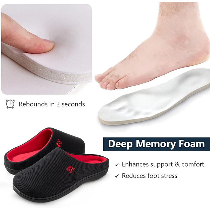 Чоловічі халапи RockDove Original з двокольоровим дизайном та піною з пам'яті (48 EU, чорний та червоний)