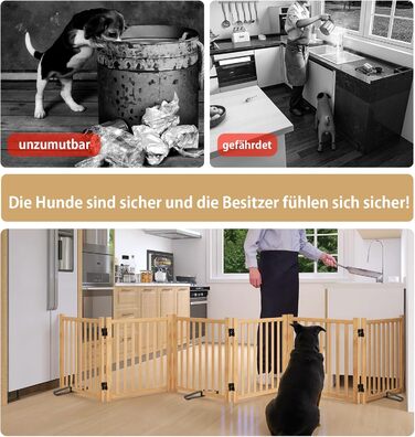 Дверцята для собак з дерева, розкладні, для кухні, коридору, вітальні, сходи. Захисний бар'єр для маленьких та середніх собак, дерев'яного кольору, 2P 58 см.