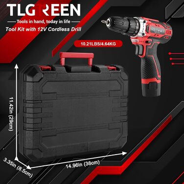 Набір інструментів TLGREEN 138-tlg з акумуляторним шуруповертом 12V, червоний. Для ремонту, обслуговування, DIY