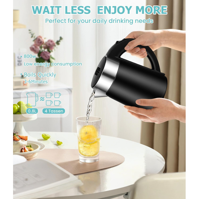 Електричний чайник-термос Hixava 800 мл для кемпінгу та подорожей. Швидкий нагрів, нержавіюча сталь