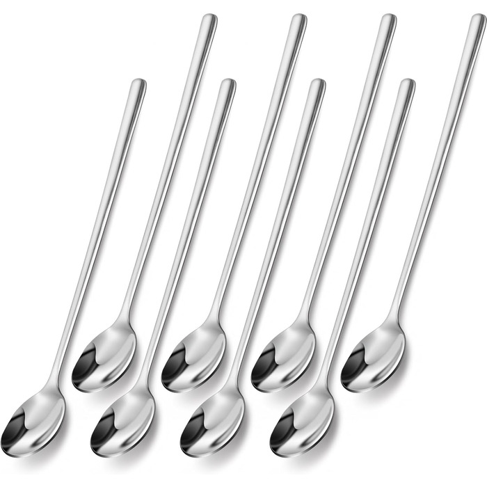 Набір ложок для лате макіато, 8 шт., 24 см, нержавіюча сталь, для десертів, кави, молочних коктейлів, морозива, придатні для миття в посудомийній машині, сріблясті