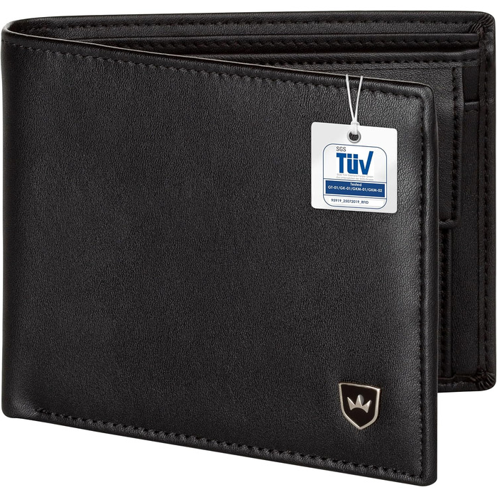 Kronenschein® Wallet for Men Leather with RFID Protection | Genuine Leather Bifold Wallet Large | Money Clip for Men | Wallet Wallet | Ladies' Nappa Leather Portemonnaie (Black)
