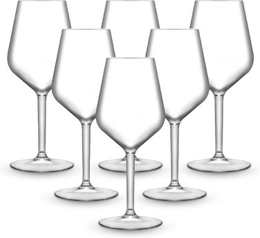 BRYNA - Set of 6 wine glasses, 33 cl, made of polycarbonate (hard plastic), 100% Italian design, unbreakable glasses, reusable and dishwasher-safe wine glasses, transparent