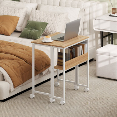 HOMCOM Folding Desk Small 63 cm Folding Desk with Wheels Space-Saving Computer Desk with Shelf, Storage Bag, for Home Office, Natural | Aosom