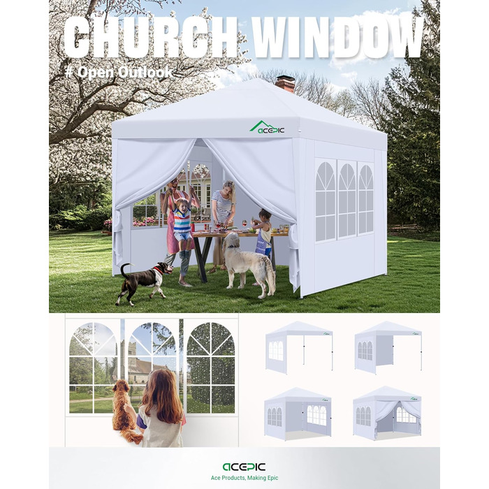 One-Touch Pop-Up Pavilion 3x3 Waterproof, Stable, Winter-Proof with Side Walls, Folding Pavilion with Thickened Tubes, for Garden, Party, Camping, Outdoor, Steel Frame, with 4 Side Walls, Dark Grey (Grey)