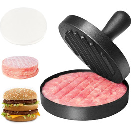 Прес для бургерів з нержавіючої сталі Burgerpresse, з ABS-ручкою, антипригарне покриття, 11,5 см, 50 листів для паті, чорний
