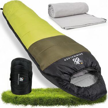 Спальний мішок SKINWALKER 3-4 сезони з знімним флісовим вкладишем, ультралегкий (-1600г), для кемпінгу та походів, м'який, зелений