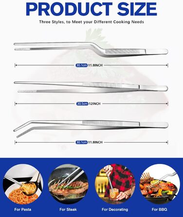 Набір кухонних пінцетів 10 дюймів, професійний, нержавіюча сталь, для приготування, декорування та BBQ