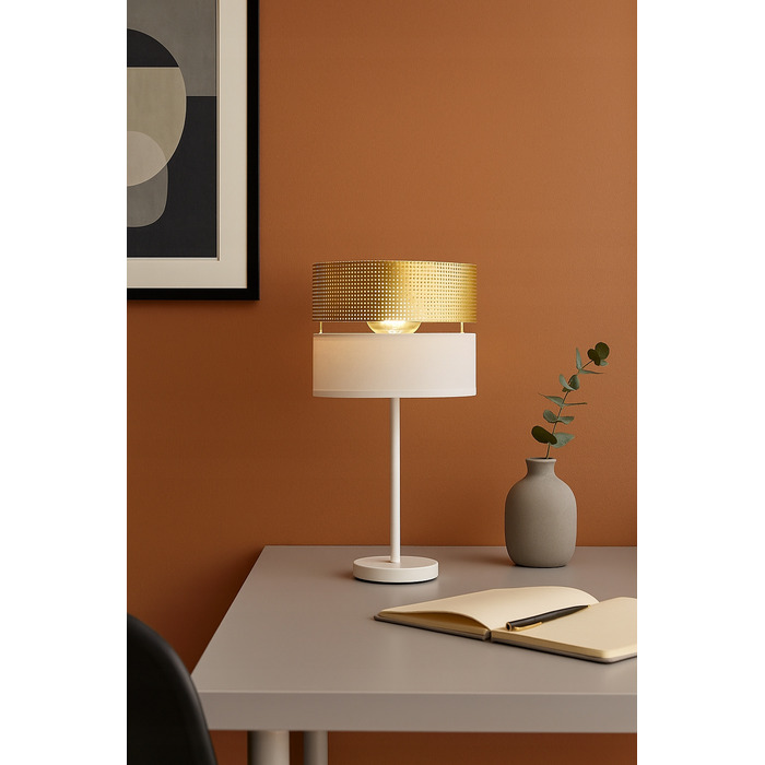 Настільна нічна лампа з ажурним золотистим абажуром, патрон E27, LED