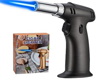 Кулінарний пальник-газовий обпалювач ibforcty, багаторазовий кухонний пальник з регулюванням полум'я та замком безпеки для десертів, крем-брюле та BBQ, чорний