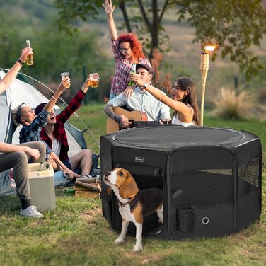 Переносний вольєр для цуценят та дрібних тварин PETSFIT - вольєр для собак, котів з водонепроникним дном, поп-ап система, сірий/зелений, 92x84x53 см