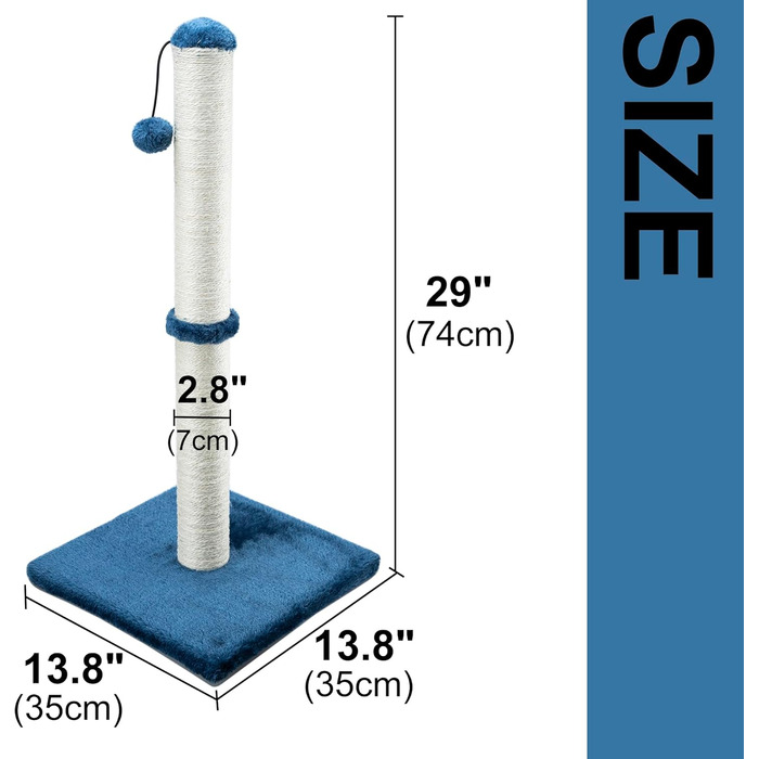 Дім-подвір'я для котів Dimaka, 74 см, з сизалевого мотузка та м'якого плюшевого покриття (Блакитний)