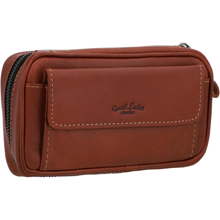 Gusti Pipe Pouch Leather - Diego Men's and Women's Pipe Pouch for 3 Pipes, Extra Tobacco Compartment, Interior Made of Natural Rubber, Pipe Bag Brown Leather