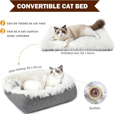М'яке ліжко для котів, 60x45 см, з плюшу, для котів та маленьких собак, 2-в-1, тепле гніздо, ліжко-мішок, можна прати