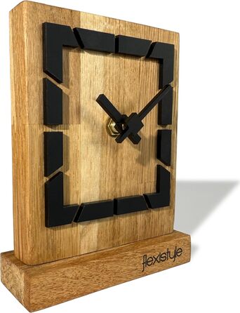 FLEXISTYLE Modern Stand Clock Small Wood Oak Living Room Bathroom, Black/Oak, Black (Style 9)