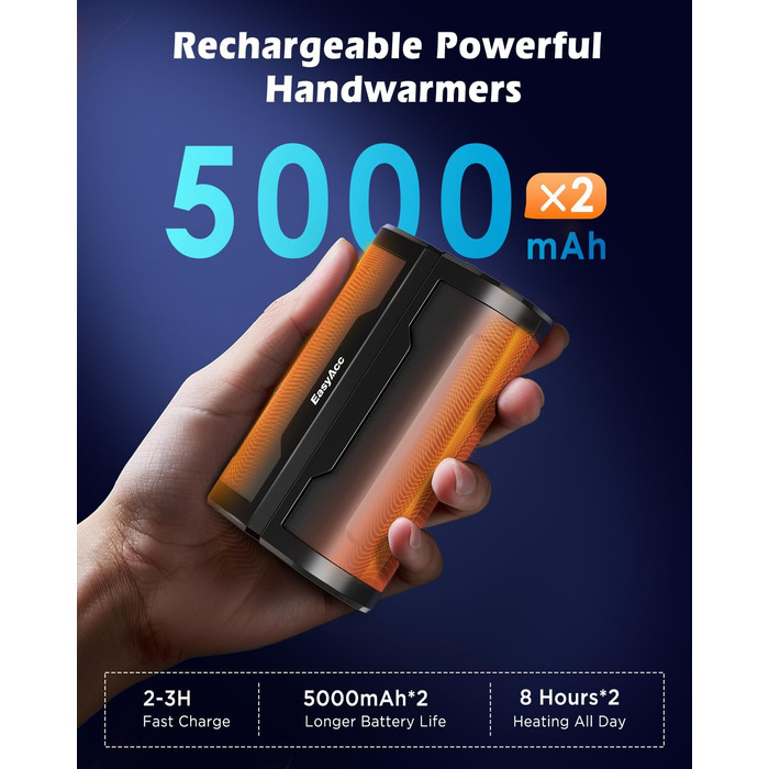Електричні грілки для рук EasyAcc 10000mAh (2 шт.), 3 режими нагріву, LED-дисплей, для кемпінгу, полювання, гольфу, Рейно