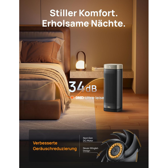 Електричний обігрівач DREO Solaris Slim H2, 2000W, керамічний, з термостатом, таймером, осциляцією, захистом від перегріву та нахилу, золотий