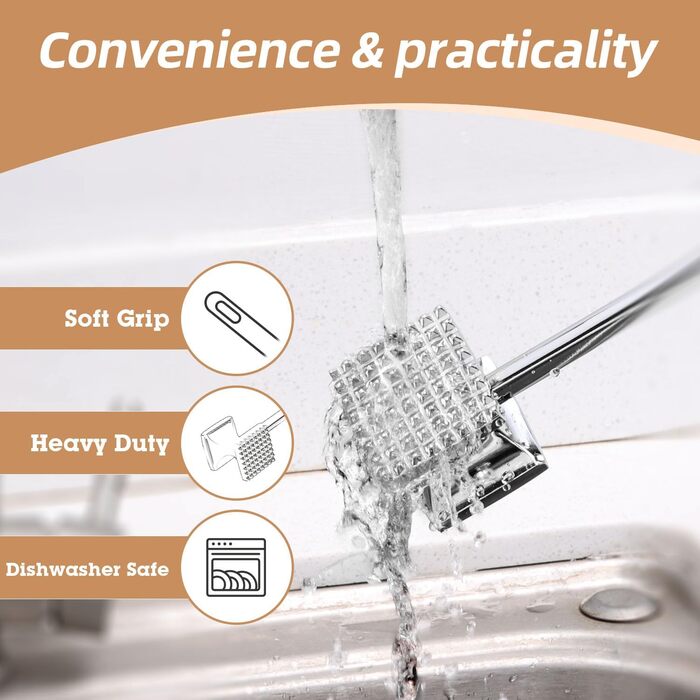 Кухонний молоток для м'яса Yopinmall з нержавіючої сталі, двосторонній, антипригарний, для шніцелів, котлет, стейків