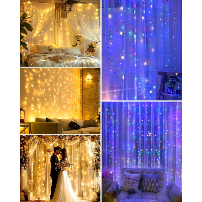 Ламповий фонтан 3x3м, 300 LED, USB, 8 режимів, пульт, IP65, для декору, свята, вечірки, тепле світло, мідний дріт