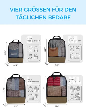 Набір кубиків для пакування багажу BAGLHER - Компактні органайзери для подорожей, водонепроникні сумки (Коричневий)