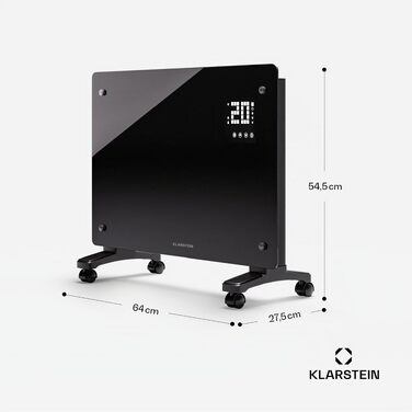 Електричний конвектор Klarstein 1500 Вт з термостатом, керуванням через додаток та колесами, чорний