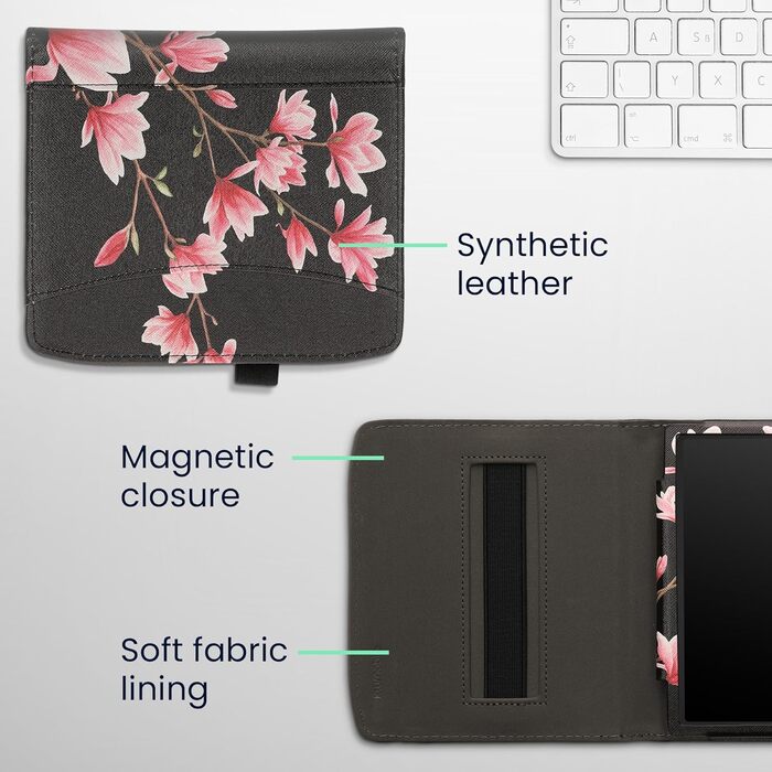 Чохол-книжка kwmobile для Pocketbook Era/Era Color з відділенням для карт та петлею для кріплення - дизайн 'Читаюча жінка' чорно-бежевий (Magnolien 33-02-01)