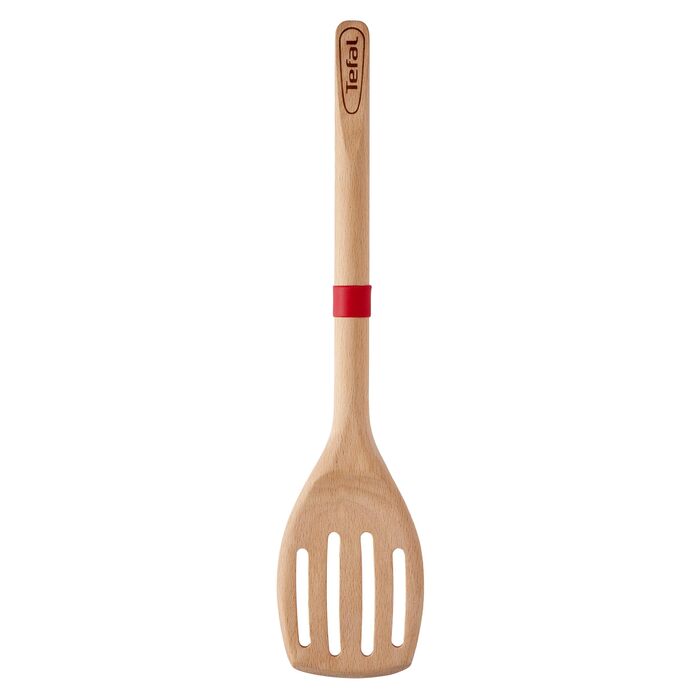 Лопатка кухонна Tefal Ingenio K23033 дерев'яна з прорізами, чорно-червона, нержавіюча сталь, 33.86 x 9.2 x 7 см, для посудомийної машини