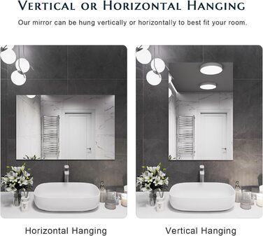 Дзеркало настінне прямокутне 40x60 см без рами, сучасне для ванної кімнати, HD скляне дзеркало