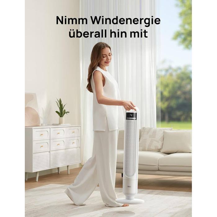 Дрео - тихий торшевий вентилятор 23dB з пультом керування, 4 швидкості, 3 режими, осциляція 90°, таймер 8H, для спальні та вітальні