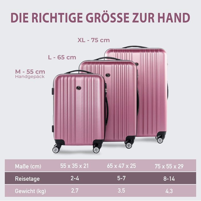 Набір валіз FERGÉ Toulouse 3 шт. з жорсткою оболонкою (ручна поклажа, L, XL) Рожевий колір, 100% ABS