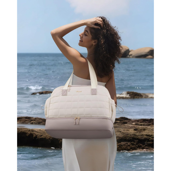 Сумка-мішок LOVEVOOK для подорожей, 35L: спортивна, для фітнесу, з відділенням для взуття та мокрих речей, ручна поклажа, для подорожей, відпустки, сірий+бежевий