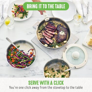 Набір каструль та сковорідок GreenLife Edelstahl 10 предметів, нержавіюча сталь, індукція, знімні ручки, без PFOA, сріблястий