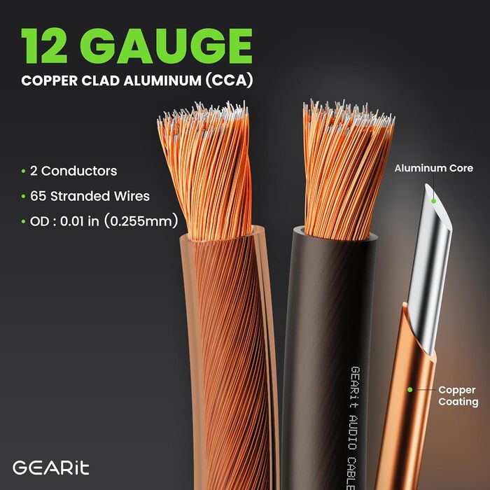 Кабель для акустики GearIT 12 AWG (30.48 м), чорний - для домашнього кінотеатру та авто