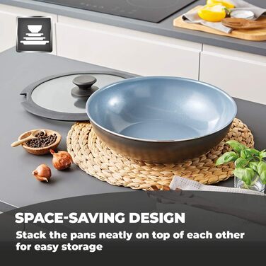 Набір посуду Tower Freedom T800203 (3 шт.) з керамічним покриттям, сірий, графіт, алюміній (24 та 28 см сковороди, вок 28 см)