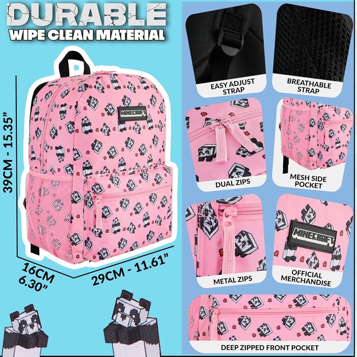 Рюкзак Minecraft для дітей, шкільний ранець з сітчастою кишенею та м'якими лямками - подарунок для хлопчиків (Рожевий)