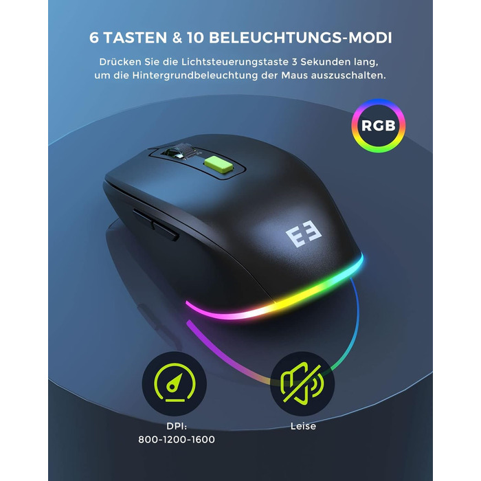 Бездротовий комплект клавіатури та миші Seenda JPX006 з підсвічуванням, USB/Type-C, QWERTZ, з підставкою для телефону та підкладкою для зап'ястя, для PC/Windows/Mac, тихий клік, чорний