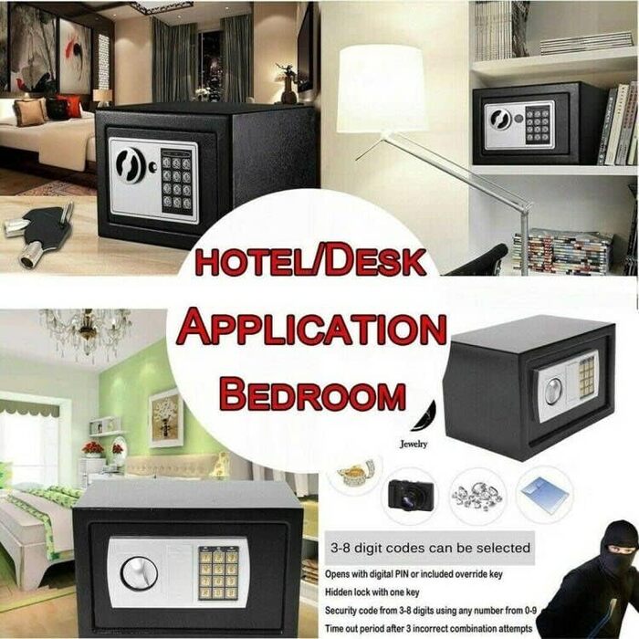 Сейф для ключів Tresor з ключовим та кодовим замком, 31x20x20 см, вологостійкий, для дому, офісу, готелю, чорний