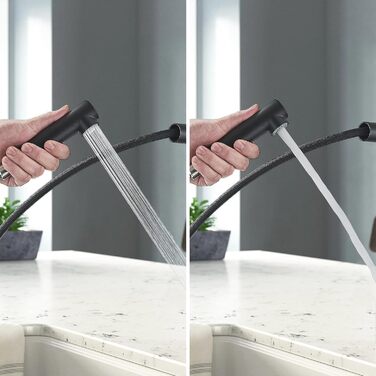 Змішувач кухонний Rozin для мийки, чорний матовий, з висувною лійкою, поворотний 360°, 2 режими, для кухні