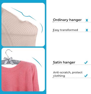 Набір плечиків для одягу JS HANGER, 10 шт., сірий, з сатином, для сорочок, суконь, блузок, вечірнього одягу, без плечей, для жінок