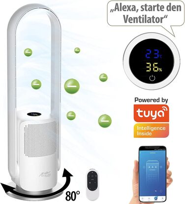 Sichler Household Appliances Tower Fan: Cordless 2-in-1 360° Fan & Air Purifier, Wi-Fi, App Control, HEPA, 35W (Tower Fan with Air Purifier, Fan with Timer, Ceiling Fan)